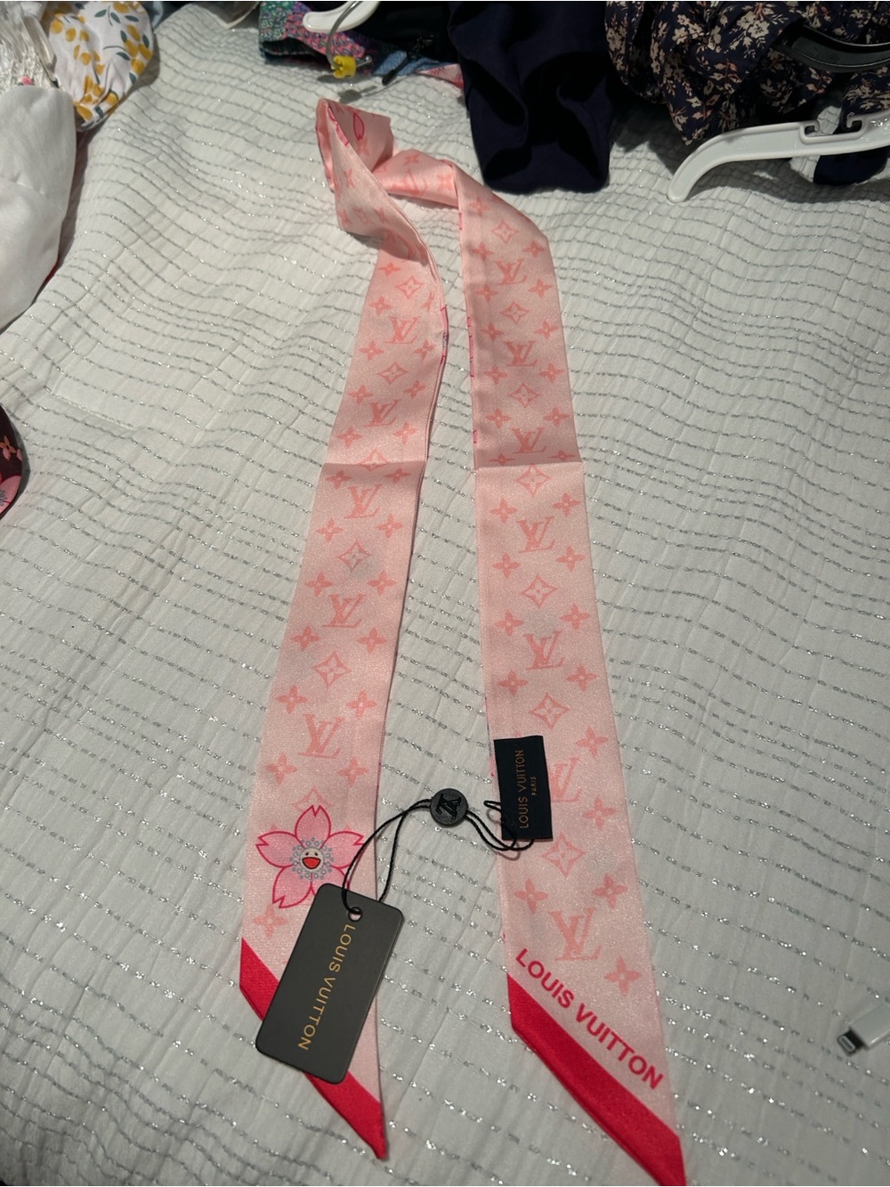 Louis Vuitton Light Pink & Bright Pink Monogram Silk Twilly - Picture 3 of 3